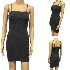 Heart and Hips Ribbed Heathered Charcoal Spaghetti Strap Bodycon Dress Juniors M